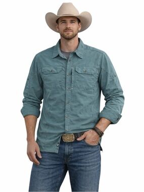 Wrangler Outdoor Series Shirt Men’s L Green Button Up Hiking Fishing Lightweight